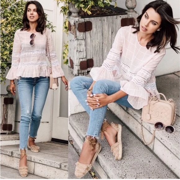 Jonathan Simkhai Voile Grid Top in Pink Embroidered Lace, Small - Picture 4 of 16